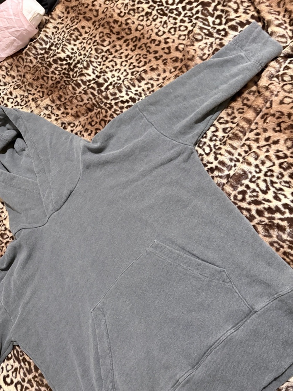Washed Gray Pullover Hoodie Quarter Sleeve with Kangaroo Pocket James Perse